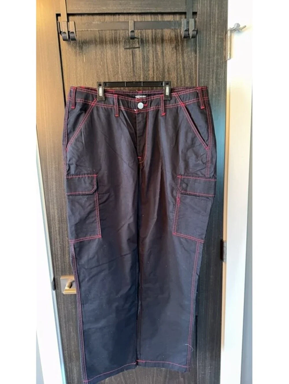 True Religion Black Cargo Pants with Red Stitching 0143